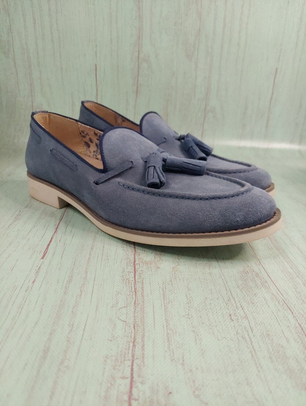 Zara Man Tassel Loafers Size 39 EU Blue Suede